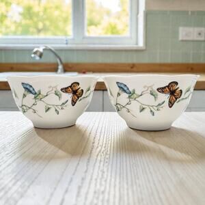 Lenox Butterfly Meadow Scalloped Edge Soup Salad Rice Dessert Bowl Set of 2